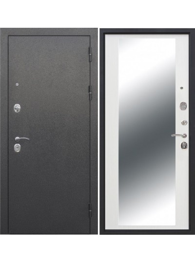 Дверь ТОЛСТЯК Серебро Зеркало MAXI Ясень белая эмаль 10 см.