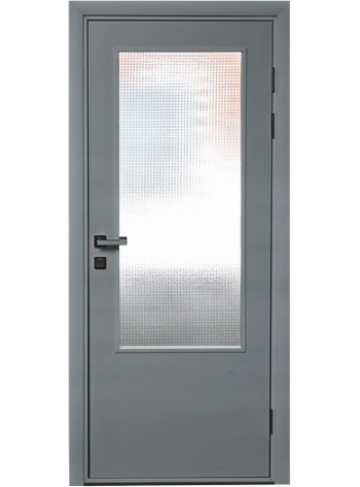Дверь ПВХ Композит Серая пластиковая VP-1 гладкая остекленная влагостойкая