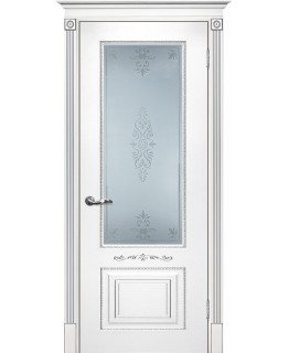 Дверь Смальта 04 Белый ral 9003  патина серебро со стеклом