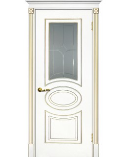 Дверь Смальта 03 Белый ral 9003  патина золото со стеклом