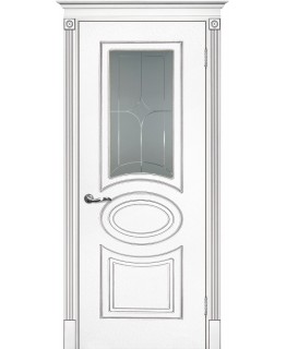 Дверь Смальта 03 Белый ral 9003  патина серебро со стеклом