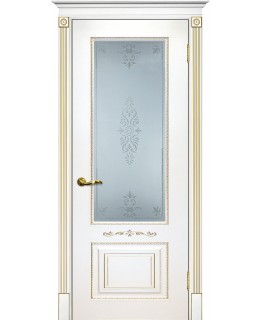 Дверь Смальта 04 Белый ral 9003  патина золото со стеклом