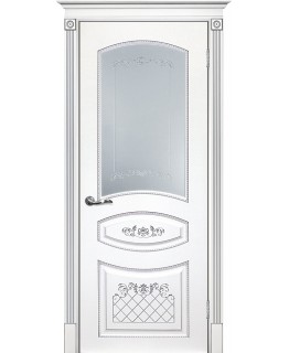 Дверь Смальта 05 Белый ral 9003  патина серебро со стеклом