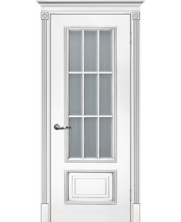 Дверь Смальта 08 Белый ral 9003  патина серебро со стеклом