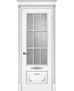 Дверь Смальта 09 Белый ral 9003  патина серебро со стеклом
