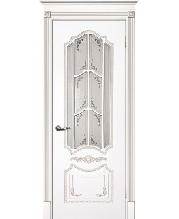 Дверь Смальта 10 Белый ral 9003  патина серебро со стеклом