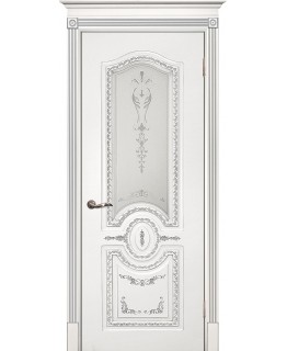 Дверь Смальта 11 Белый ral 9003  патина серебро со стеклом