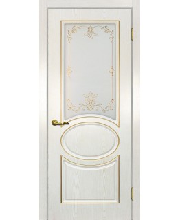 Дверь Сиена-1 патина Белый  золото со стеклом