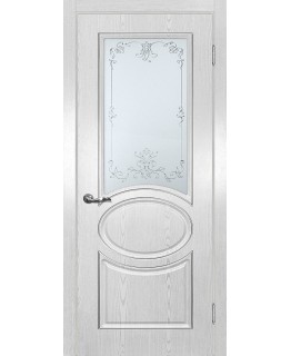 Дверь Сиена-1 патина Белый  серебро со стеклом