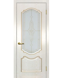 Дверь Сиена-2 патина Белый  золото со стеклом