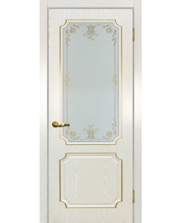 Дверь Сиена-4 патина Белый  золото со стеклом
