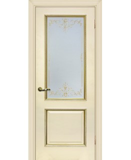 Дверь Мурано-1 магнолия, патина золото со стеклом