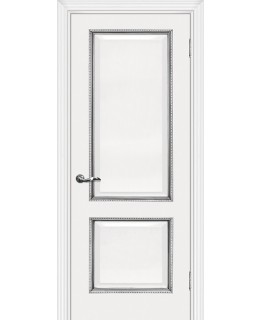 Дверь Мурано-1 белый, патина серебро