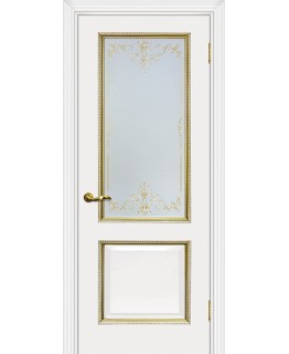 Дверь Мурано-1 белый, патина золото со стеклом