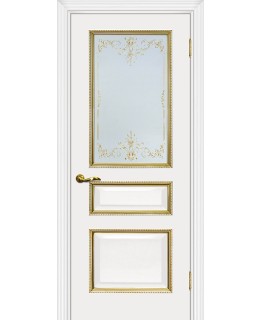 Дверь Мурано-2 белый, патина золото со стеклом