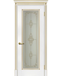 Дверь Флоренция-1 белый, патина золото со стеклом