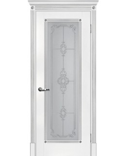 Дверь Флоренция-1 белый, патина серебро со стеклом