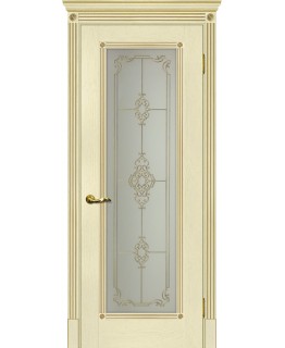 Дверь Флоренция-1 ваниль, патина золото со стеклом