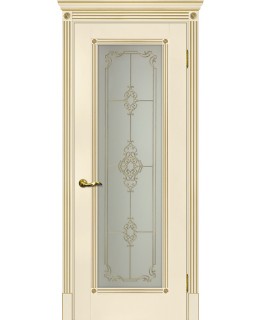 Дверь Флоренция-1 магнолия, патина золото со стеклом