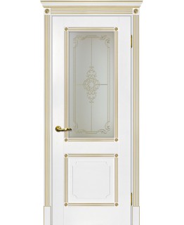 Дверь Флоренция-2 белый, патина золото со стеклом