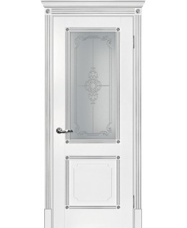 Дверь Флоренция-2 белый, патина серебро со стеклом