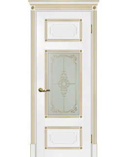 Дверь Флоренция-3 белый, патина золото со стеклом