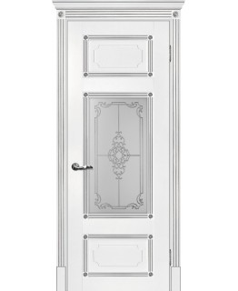 Дверь Флоренция-3 белый, патина серебро со стеклом