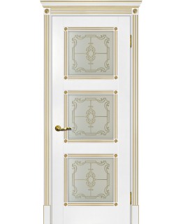Дверь Флоренция-4 белый, патина золото со стеклом