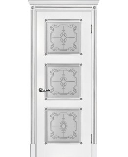 Дверь Флоренция-4 белый, патина серебро со стеклом