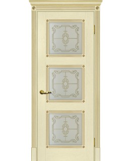 Дверь Флоренция-4 ваниль, патина золото со стеклом