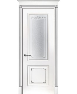 Дверь Смальта 14 Белый ral 9003  патина серебро со стеклом