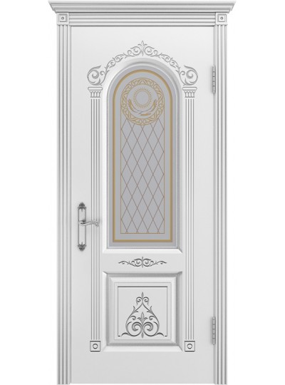 Дверь Шейл Дорс Ода В3 эмаль белая с серебряной патиной, стекло фотопечать