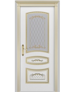 Дверь Шейл Дорс Соната В3 эмаль белая с золотой патиной, стекло фотопечать