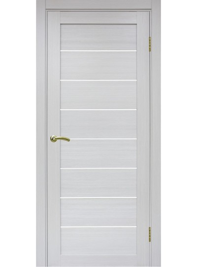 Дверь Оптим ЭКО 508.12 ясень серебристый, lacobel белый
