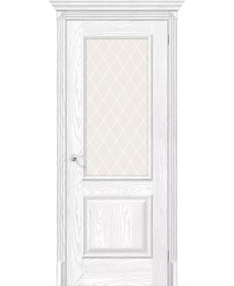 Дверь Браво Классико-13 экошпон серебряный ясень, сатинато белое художественное "White Сrystal"