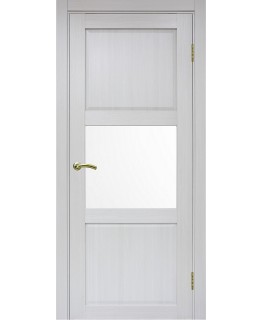 Дверь Оптим ЭКО 630.121 ОФ3 ясень серебристый, lacobel белый
