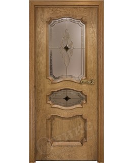 Дверь Оникс Барселона дуб золотистый, стекло "Витраж Бевелс"