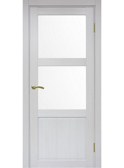 Дверь Оптим ЭКО 630.221 ОФ3 ясень серебристый, lacobel белый