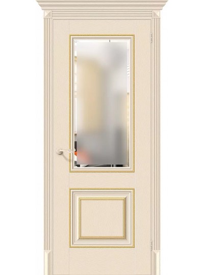Дверь Браво Классико-33G-27 экошпон слоновая кость, сатинато белое "Magic Fog", технология "алмазная грань"