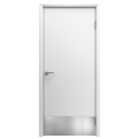 Дверь гладкая влагостойкая Аква белая с отбойной пластиной h200 мм