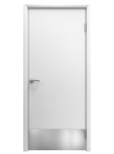 Дверь гладкая влагостойкая Аква белая с отбойной пластиной h200 мм