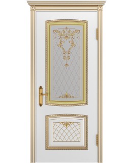 Дверь Шейл Дорс Симфония 2 В3 эмаль белая с золотой патиной, стекло фотопечать