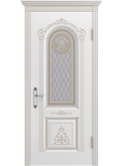 Дверь Шейл Дорс Ода  В3 эмаль белая с золотой патиной, стекло фотопечать