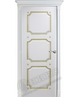 Дверь Оникс Валенсия фрезерованная с декором эмаль белая с патиной золото, глухая