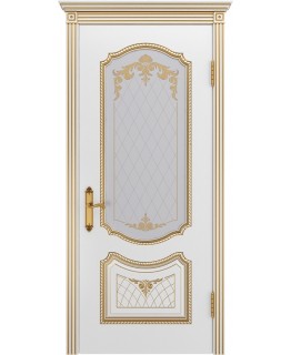 Дверь Шейл Дорс Соло В3 эмаль белая с золотой патиной, стекло фотопечать золото узор 2