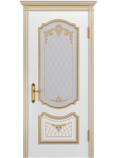 Дверь Шейл Дорс Соло В3 эмаль белая с золотой патиной, стекло фотопечать золото узор 2