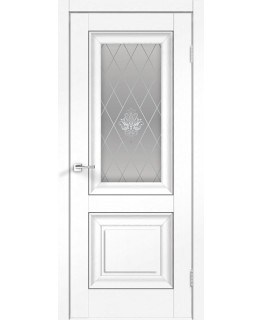 Дверь VellDoris экошпон Neoclassico Alto 7 ясень белый, стекло кристалл, молдинг грей