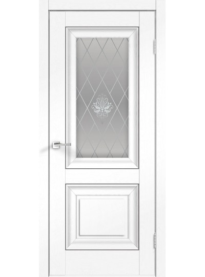 Дверь VellDoris экошпон Neoclassico Alto 7 ясень белый, стекло кристалл, молдинг грей