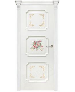 Дверь Оникс Валенсия эмаль белая со сложной росписью 2, глухая