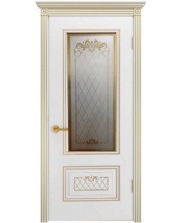 Дверь Шейл Дорс Грэйс Аккорд В3 эмаль белая с золотой патиной, стекло фотопечать золото узор 2